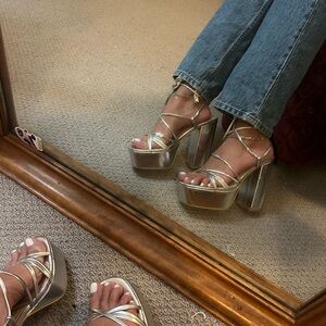 Lulu's Shimmering Silver Platform Heels